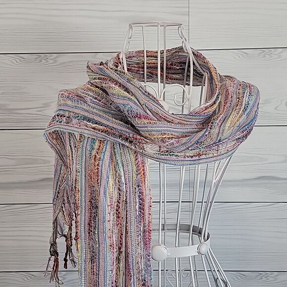 Unbranded multicolor summer scarf with fringe 70" length - Picture 4 of 5